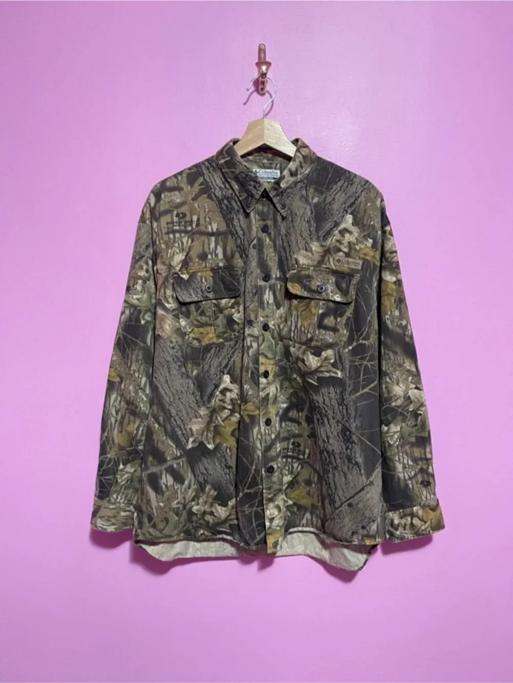 Vintage Columbia Mossy Oak Break Up Camo Shirt Button Down‎ Hunting Men’s XL
